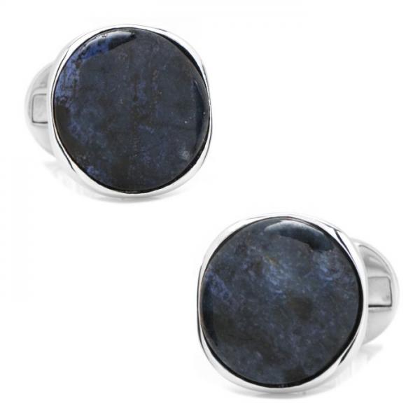 STERLING SILVER CLASSICROUND BLUE MARBLE CUFFLINKS