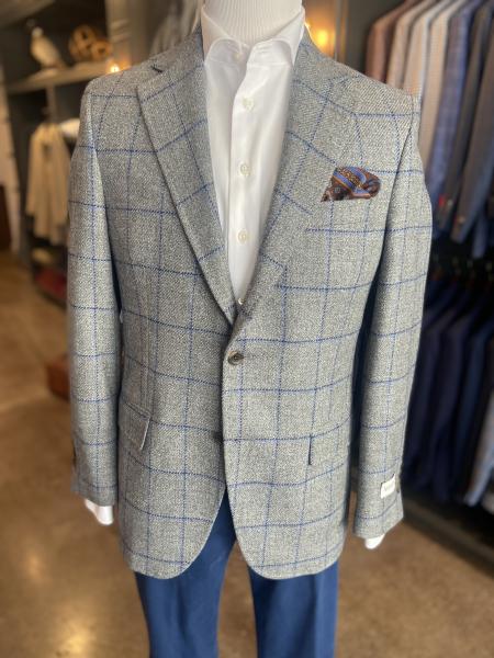 GRAY WITH BLUE WINDOWPANE