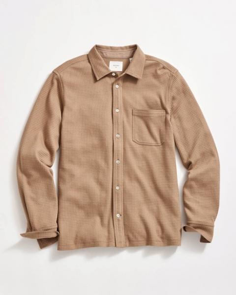 GRID KNIT TUSCUMBIA SHIRT, WASHED TAN