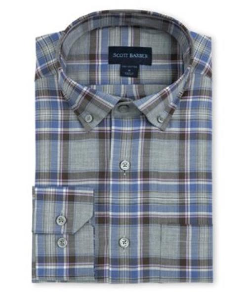 LIGHTWEIGHT GREY PLAID LS SHIRT