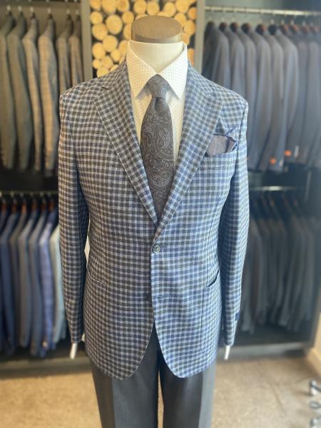 LIGHT BLUE AND GRAY CHECK SOFT COAT