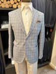 GREY, BLUE, TAN PLAID SOFT COAT