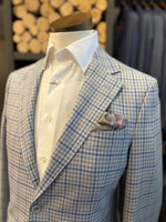 GREY, BLUE, TAN PLAID SOFT COAT