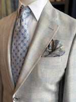 GREY AND BLUE TEXTURED PLAID SPORT COAT