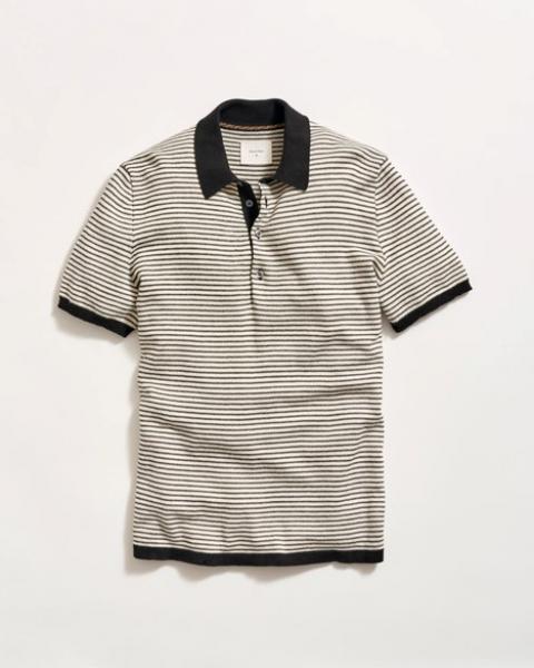 STRIPE SWEATER POLO- TINTED WHITE/BLK