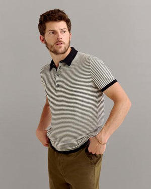 STRIPE SWEATER POLO- TINTED WHITE/BLK