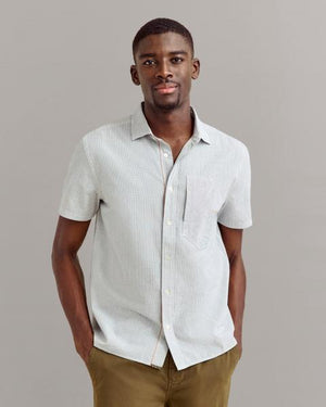 SS SELVEDGE WORK SHIRT- WHITE/CARBON BLUE