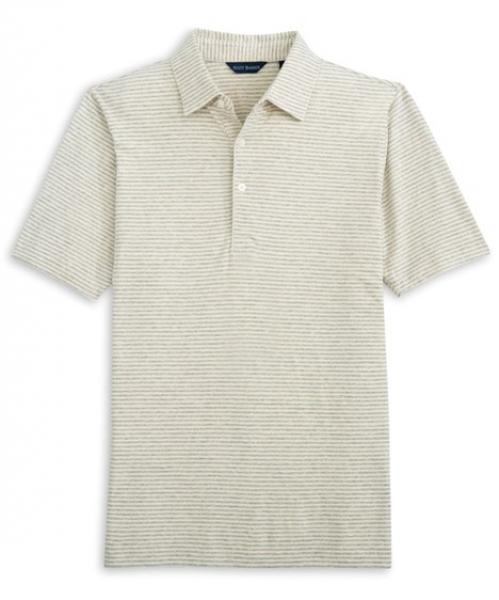 LINEN/COTTON STRIPE POLO- GREY HEATHER