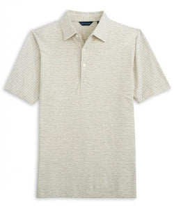 LINEN/COTTON STRIPE POLO- GREY HEATHER
