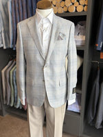 LIGHT GREY WITH BLUE AND CHAROAL PLAID SPORT COAT