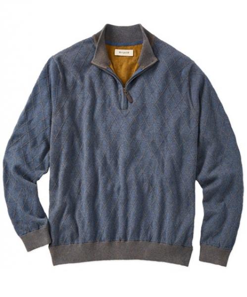 QUARTER-ZIP ARGYLE SWEATER- INDIGO