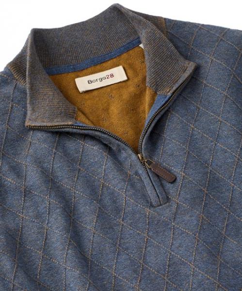 QUARTER-ZIP ARGYLE SWEATER- INDIGO
