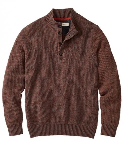 CHENILLE BUTTON MOCK NECK- RUST