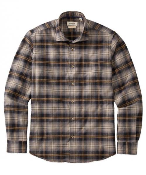 BRUSHED BIG PLAID LS SPORT SHIRT- BROWN