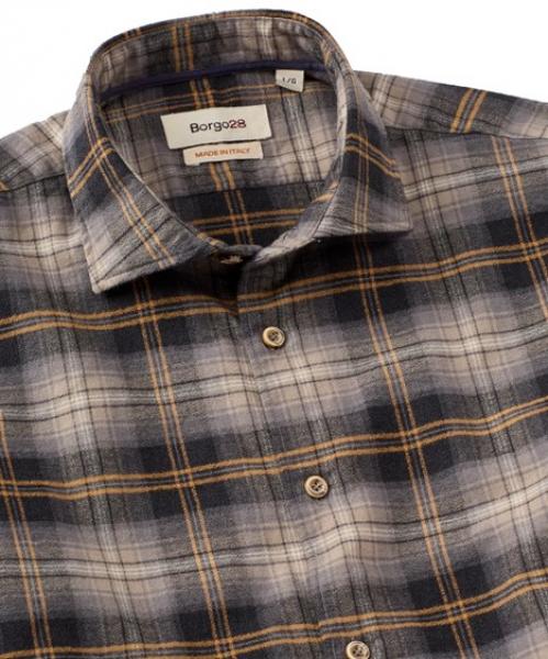 BRUSHED BIG PLAID LS SPORT SHIRT- BROWN