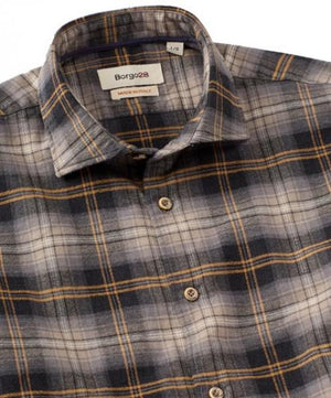 BRUSHED BIG PLAID LS SPORT SHIRT- BROWN