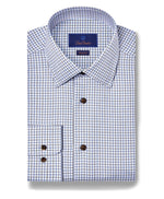 BLUE AND CHOCOLATE HERRINGBONE CHECK - REGULAR FIT
