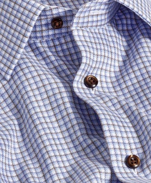 BLUE AND CHOCOLATE HERRINGBONE CHECK - REGULAR FIT