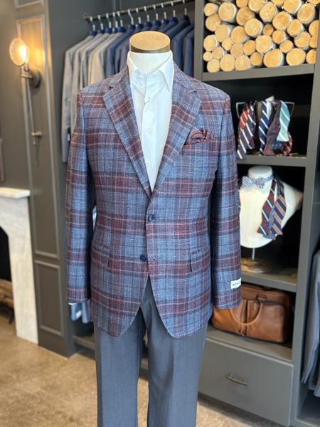 ROSE RED & SLATE PLAID CASHMERE SOFT COAT