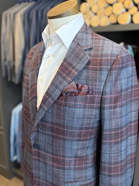 ROSE RED & SLATE PLAID CASHMERE SOFT COAT