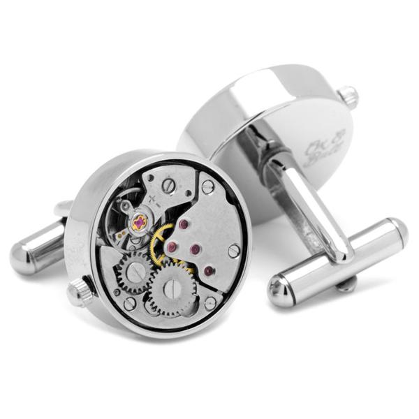 SILVER WATCH MOVEMENT CUFFLINKS