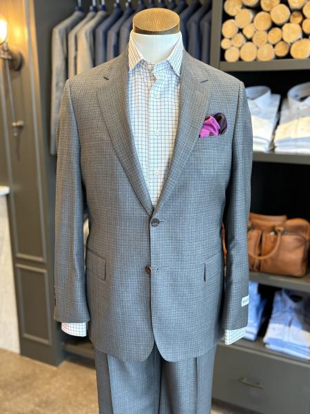 RIVER STONE GREY CHECKED SUIT, THE LABEL