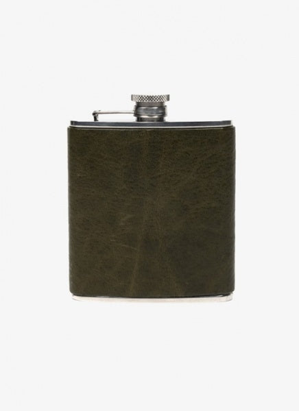 LEATHER WRAPPED FLASK- OLIVE