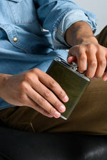 LEATHER WRAPPED FLASK- OLIVE