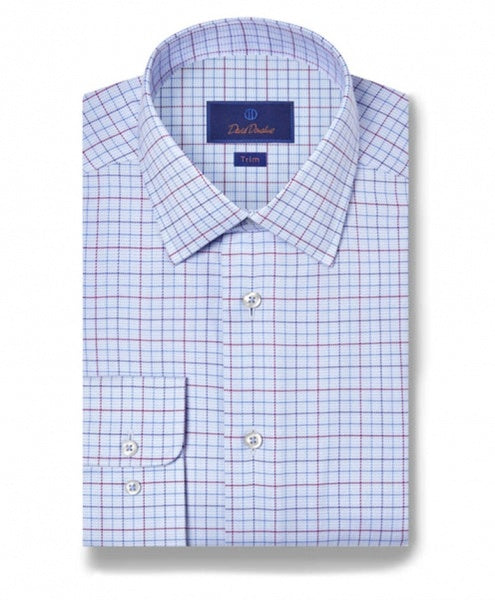 SKY & MERLOT TWILL CHECK DRESS SHIRT