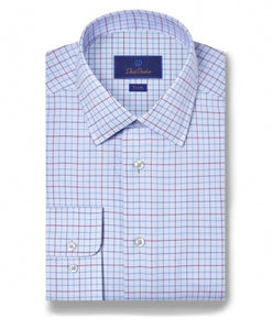 SKY & MERLOT TWILL CHECK DRESS SHIRT