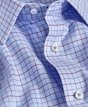 SKY & MERLOT TWILL CHECK DRESS SHIRT