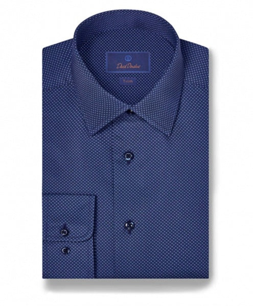 NAVY MICRO PRINT DRESS SHIRT