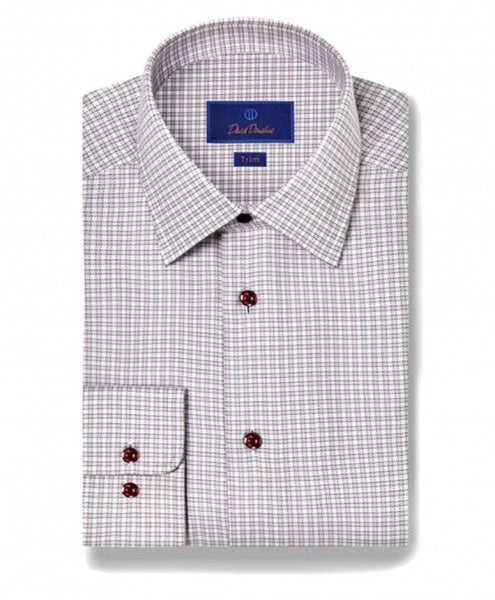 GREY AND BERRY CHECK DRESS SHIRT - TRIM