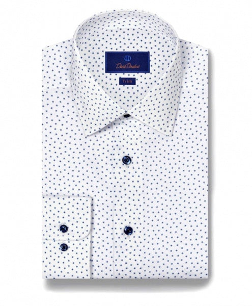 WHITE BLUE TOSSED NEAT DRESS SHIRT - TRIM