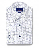 WHITE BLUE TOSSED NEAT DRESS SHIRT - TRIM