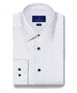 WHITE BLUE TOSSED NEAT DRESS SHIRT - TRIM