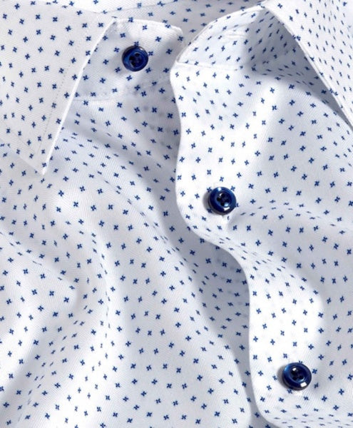 WHITE BLUE TOSSED NEAT DRESS SHIRT - TRIM