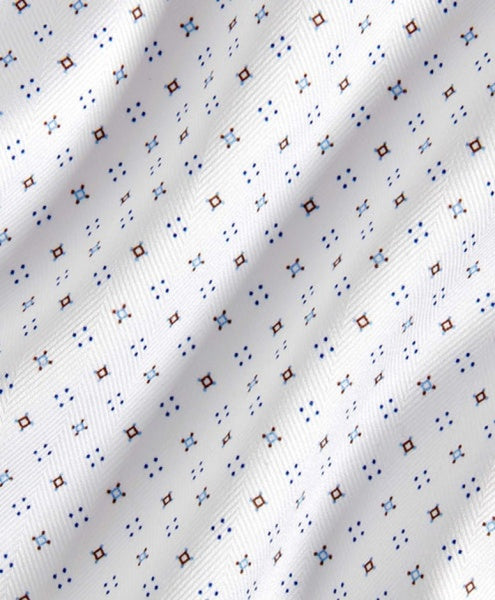 WHITE/BLUE/CHOCOLATE MICRO NEAT DRESS SHIRT - TRIM