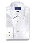 WHITE/BLUE/CHOCOLATE MICRO NEAT DRESS SHIRT - TRIM