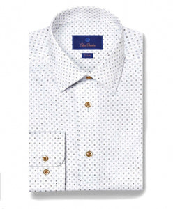 WHITE/BLUE/CHOCOLATE MICRO NEAT DRESS SHIRT - TRIM