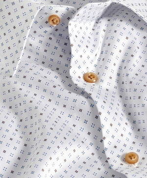 WHITE/BLUE/CHOCOLATE MICRO NEAT DRESS SHIRT - TRIM
