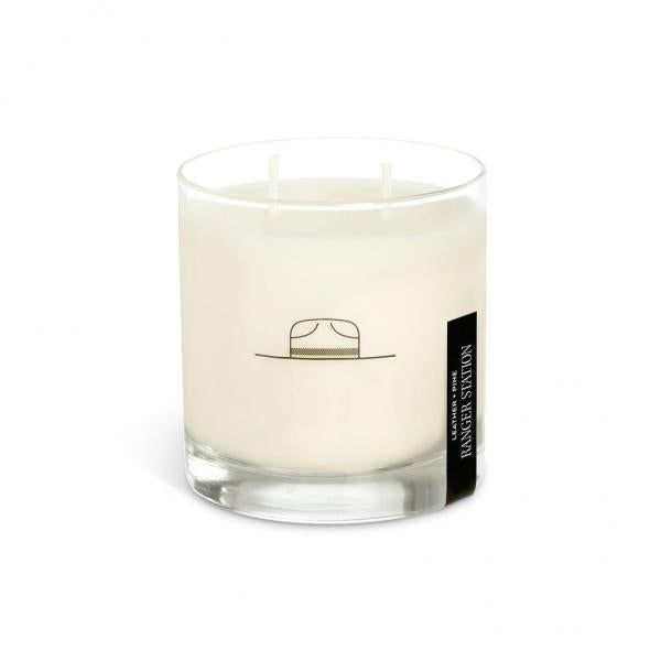 ROCKS GLASS CANDLE - LEATHER AND PINE