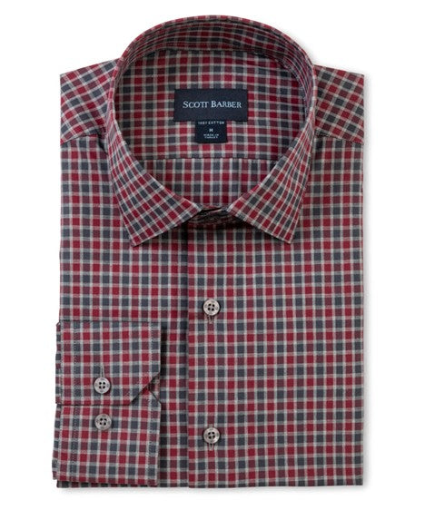 NEWPORT POPLIN MELANGE CHECK- BURGUNDY