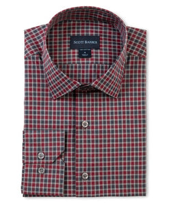 NEWPORT POPLIN MELANGE CHECK- BURGUNDY