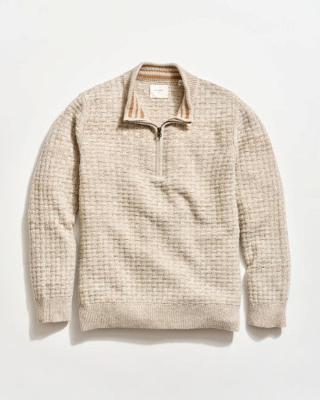 BASKETWEAVE HALF ZIP SWEATER- OATMEAL