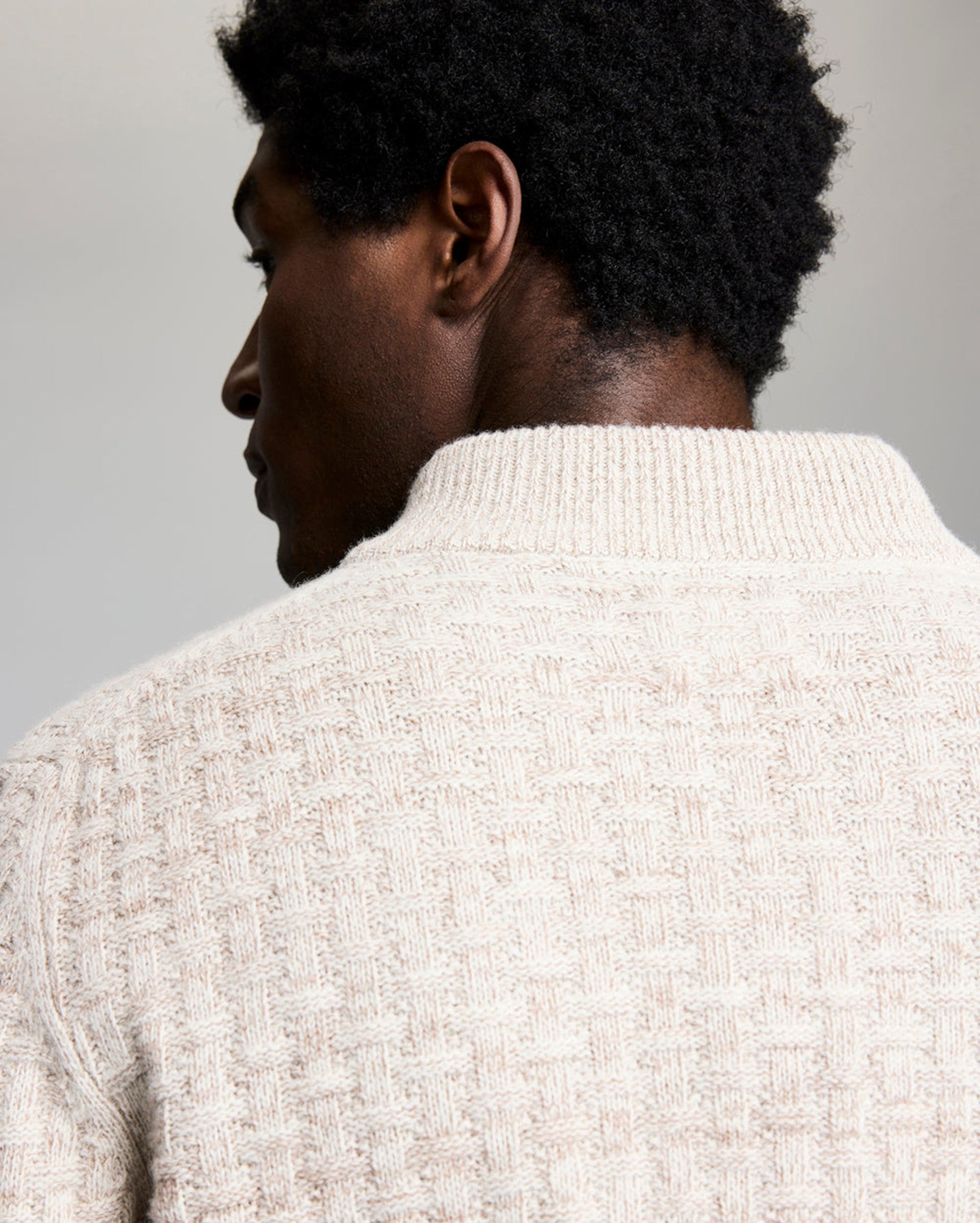 BASKETWEAVE HALF ZIP SWEATER- OATMEAL