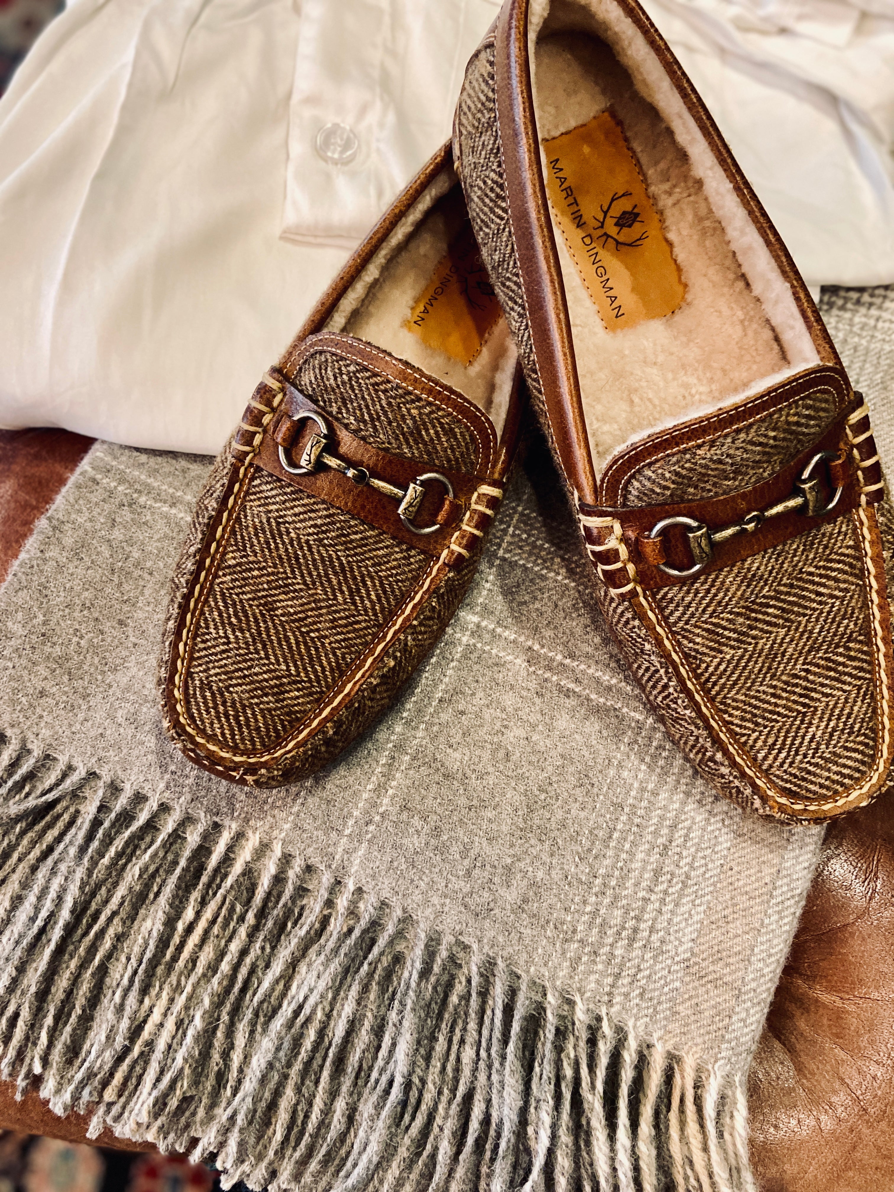 HORSE BIT SLIPPER, HERRINGBONE BROWN