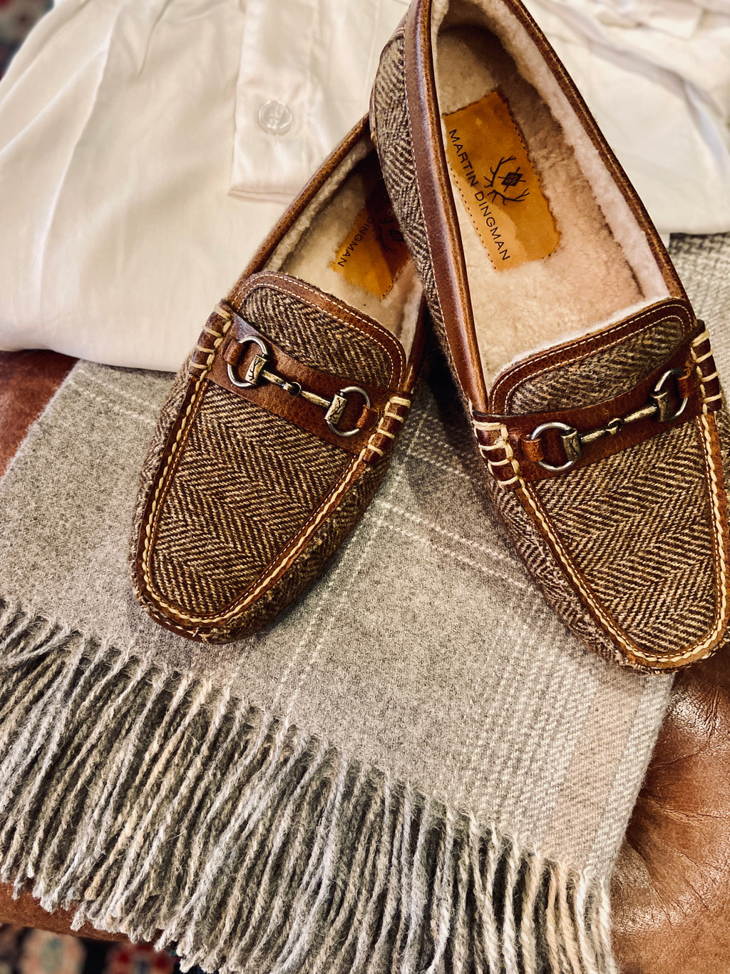 HORSE BIT SLIPPER, HERRINGBONE BROWN