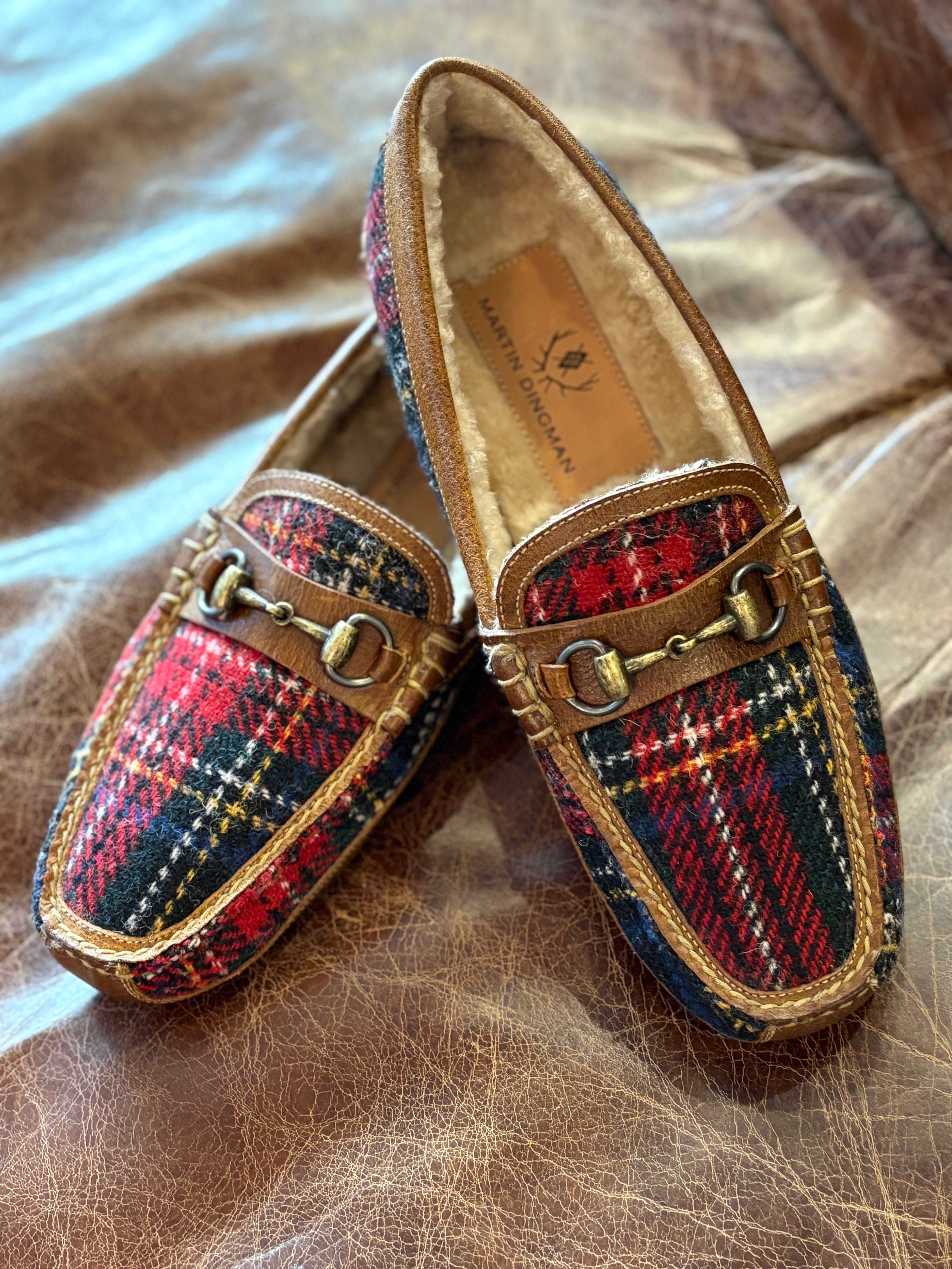 HORSE BIT SLIPPER, RED PLAID