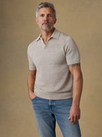 S/S LINEN SWEATER POLO, TROPIC SANDS